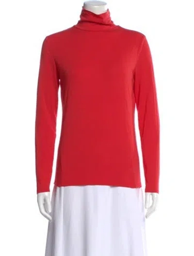 Pre-owned White + Warren Turtleneck Long Sleeve Top In Red