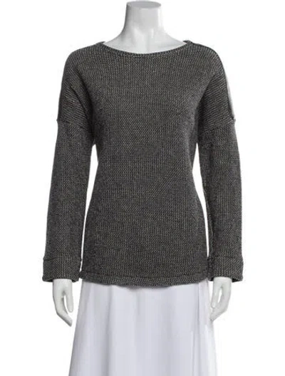 Pre-owned White + Warren Tweed Pattern Bateau Neckline Top In Black