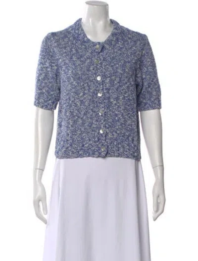 Pre-owned White + Warren Tweed Pattern Open Front Sweater In Blue