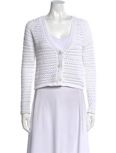 Pre-owned White + Warren V-neck Long Sleeve Button-up Top In White