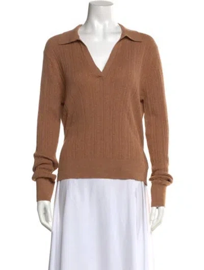 Pre-owned White + Warren V-neck Long Sleeve Sweatshirt In Brown