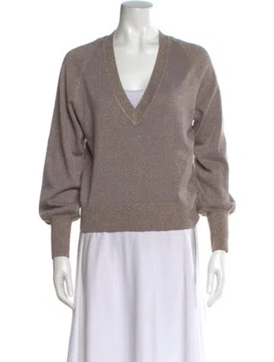 Pre-owned White + Warren V-neck Long Sleeve Sweatshirt In Gray