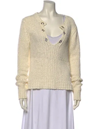 Pre-owned White + Warren V-neck Long Sleeve Sweatshirt In Neutral