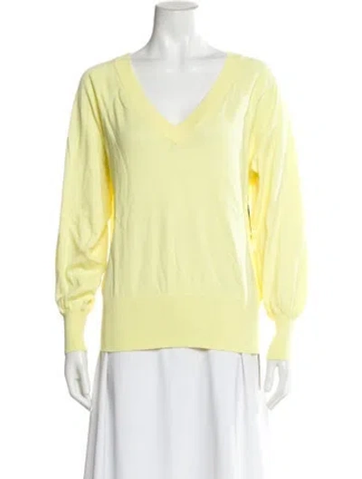 Pre-owned White + Warren V-neck Long Sleeve Sweatshirt In Yellow