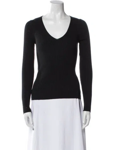 Pre-owned White + Warren V-neck Long Sleeve Top In Blue