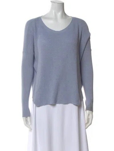Pre-owned White + Warren V-neck Long Sleeve Top In Blue