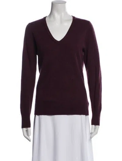 Pre-owned White + Warren V-neck Long Sleeve Top In Purple