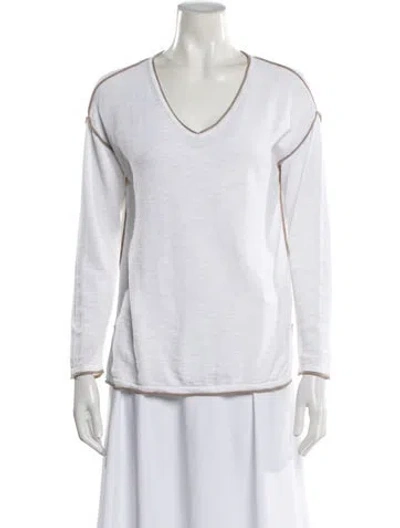 Pre-owned White + Warren V-neck Long Sleeve Top In White