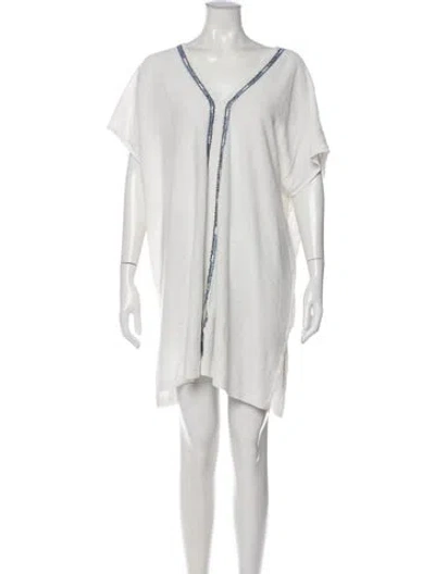 Pre-owned White + Warren V-neck Mini Dress In White