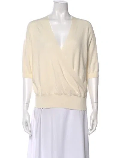 Pre-owned White + Warren V-neck Short Sleeve Top In Neutral