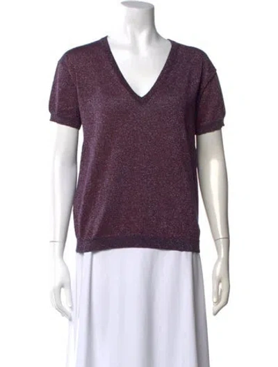 Pre-owned White + Warren V-neck Short Sleeve Top In Purple