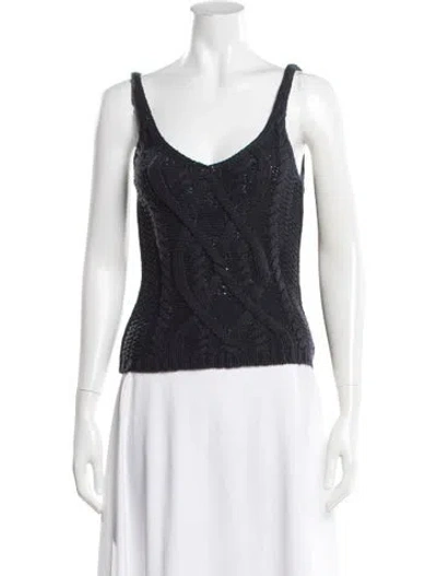 Pre-owned White + Warren V-neck Sleeveless Top In Blue