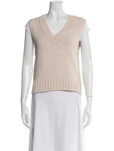 Pre-owned White + Warren V-neck Sleeveless Top In Neutral
