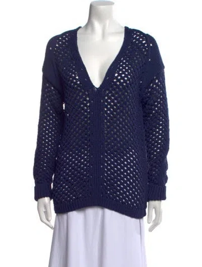 Pre-owned White + Warren V-neck Sweater In Blue