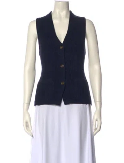 Pre-owned White + Warren V-neck Sweater In Blue