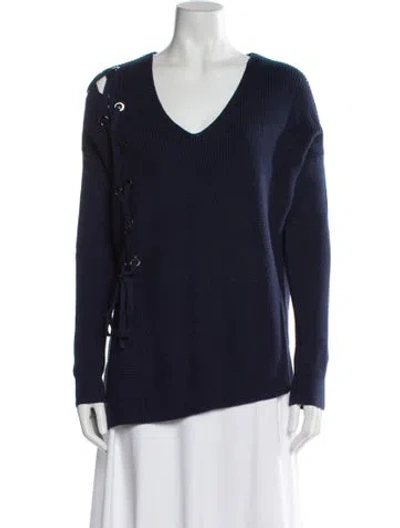 Pre-owned White + Warren V-neck Sweater In Blue