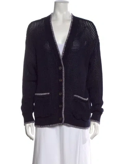 Pre-owned White + Warren V-neck Sweater In Blue