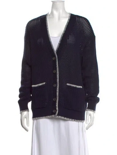 Pre-owned White + Warren V-neck Sweater In Blue