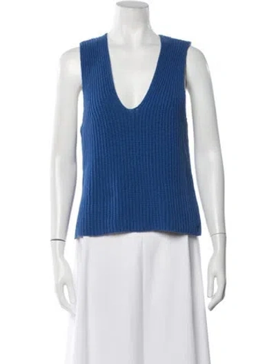 Pre-owned White + Warren V-neck Sweater In Blue