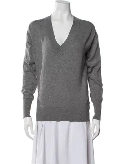 Pre-owned White + Warren V-neck Sweater In Gray
