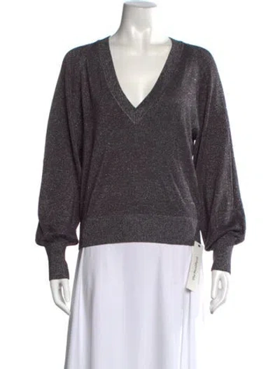 Pre-owned White + Warren V-neck Sweater In Grey