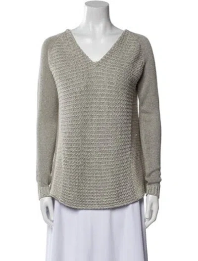 Pre-owned White + Warren V-neck Sweater In Multi