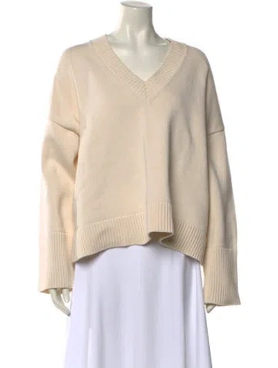 Pre-owned White + Warren V-neck Sweater In Neutral