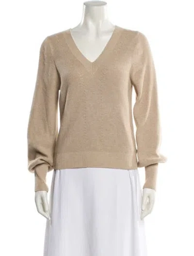 Pre-owned White + Warren V-neck Sweater In Neutral