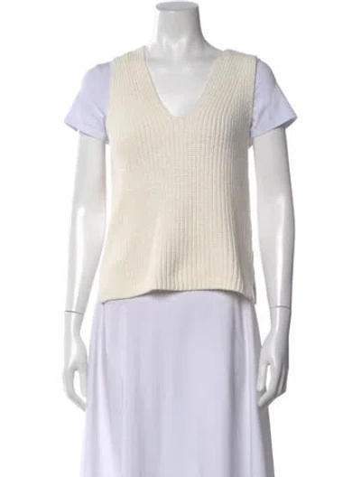 Pre-owned White + Warren V-neck Sweater In Neutral
