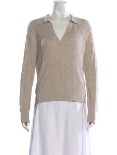 Pre-owned White + Warren V-neck Sweater In Neutral