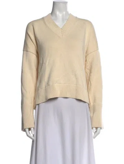 Pre-owned White + Warren V-neck Sweater In Neutrals