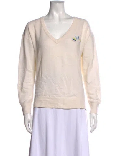 Pre-owned White + Warren V-neck Sweater In Neutrals