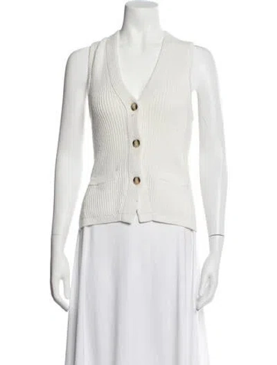 Pre-owned White + Warren V-neck Sweater In Neutrals