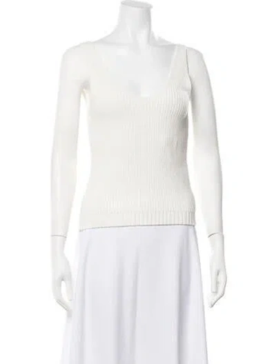 Pre-owned White + Warren V-neck Sweater In Neutrals