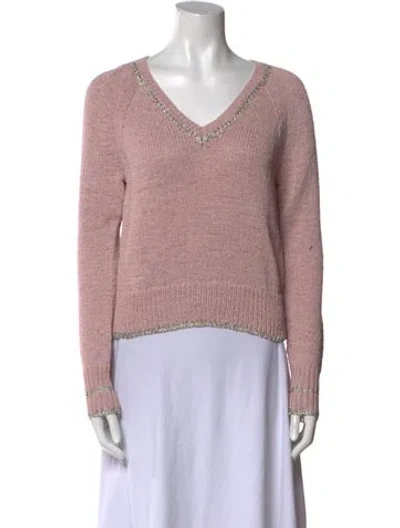 Pre-owned White + Warren V-neck Sweater In Pink