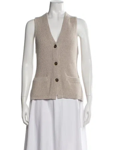 Pre-owned White + Warren V-neck Sweater W/ Tags In Neutrals
