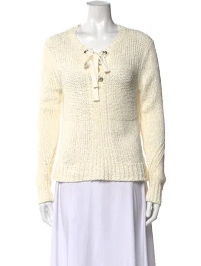 Pre-owned White + Warren V-neck Sweater In White