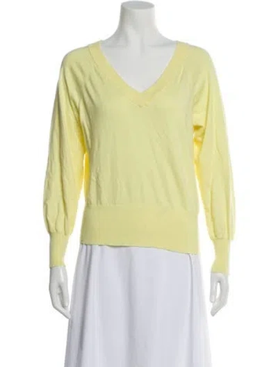 Pre-owned White + Warren V-neck Sweater In Yellow