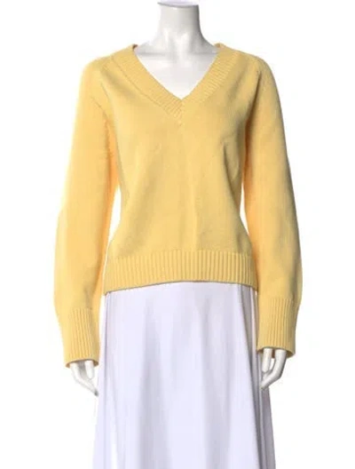 Pre-owned White + Warren V-neck Sweater In Yellow