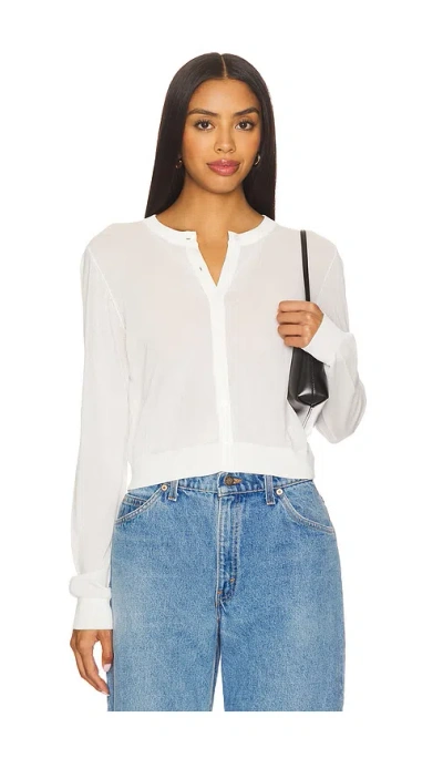White + Warren Paperfine Crewneck Cardigan In White