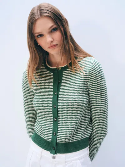 White + Warren White & Warren Bouclé Cardigan Sweater In Green
