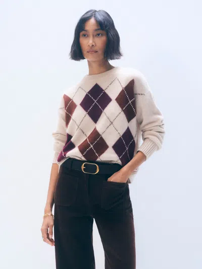 White + Warren White & Warren Cashmere Argyle Crewneck Top In Wheat Combo In Multi