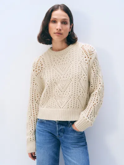 White + Warren White & Warren Cashmere Blend Crewneck Sweater Top In Ivory