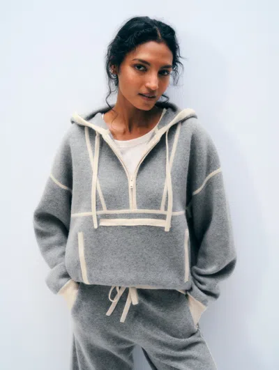 White + Warren White & Warren Cashmere Blend Half Zip Hoodie In Grey/ivory
