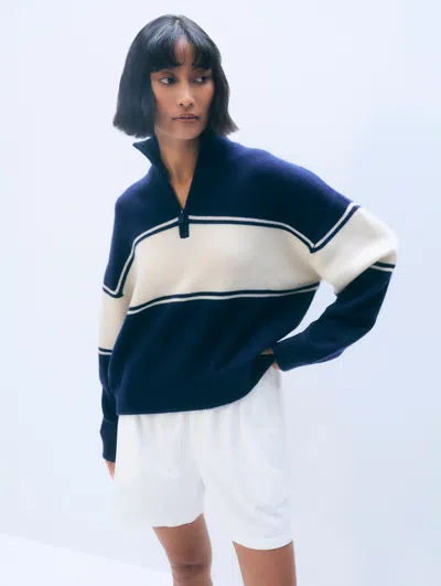 White + Warren White & Warren Cashmere Blend Quarter Zip Sweater In Navy