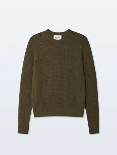 White + Warren White & Warren Cashmere Blend Waffle Crewneck Top In Sage