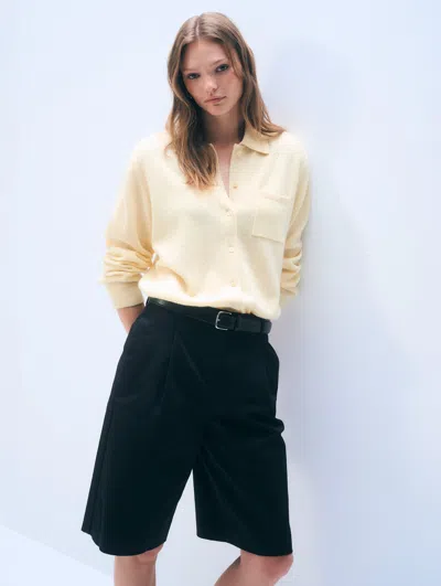 White + Warren White & Warren Cashmere Button Down Sweater In Lemonade