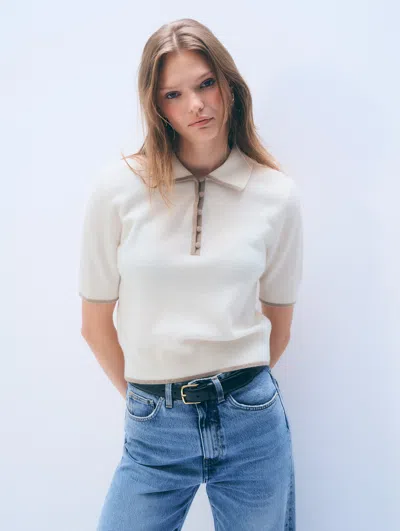 White + Warren White & Warren Cashmere Button Polo Sweater In White
