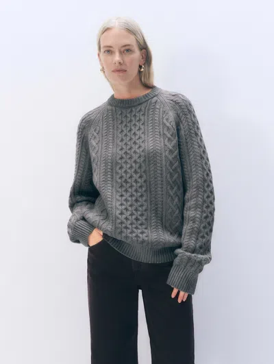 White + Warren White & Warren Cashmere Cable Crewneck Top In Graphite Heather