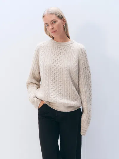 White + Warren White & Warren Cashmere Cable Crewneck Top In Natural Heather